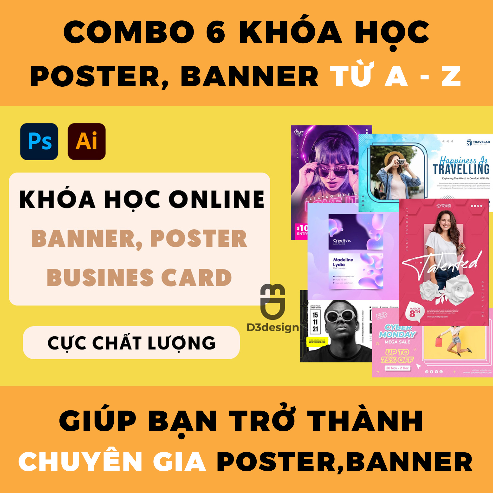 Combo 6 Khóa Học Poster, Banner, Business Card Từ A - Z Cực Chất Lượng
